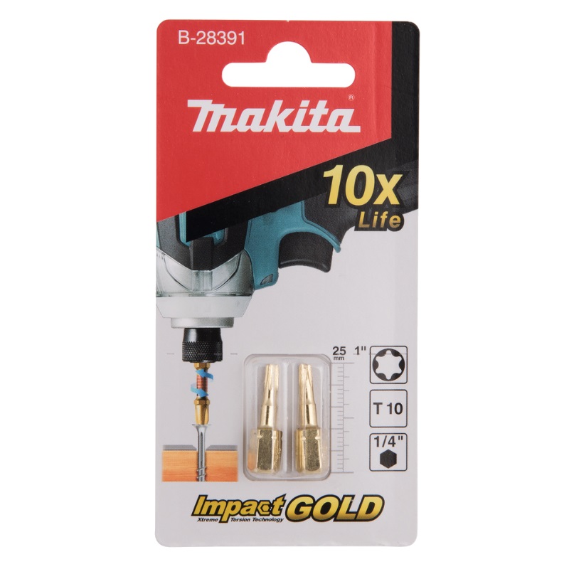 Насадка Makita Impact Gold T10 B-28391, 25 мм, C-form, 2 шт. насадка impact   t20 50 мм e form mz 2 шт makita