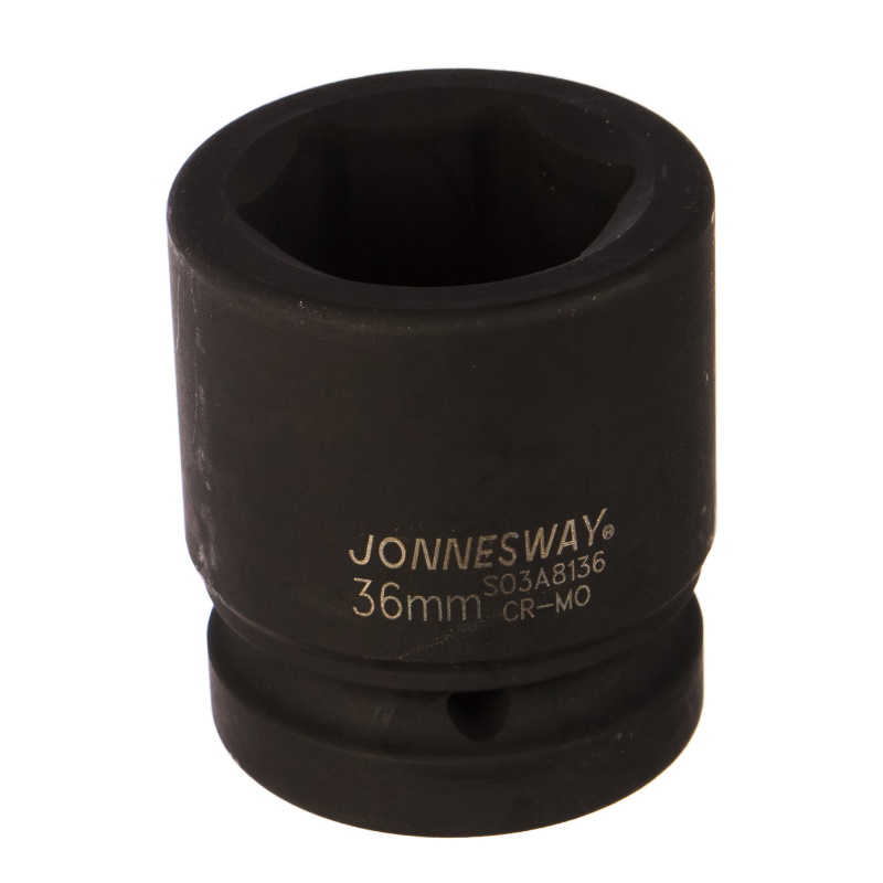 Головка торцевая ударная Jonnesway S03A8136 (квадрат 1 дюйм, размер 36мм, длина 62 мм, материал хром) переходник для ударного инструмента 3 4 dr f 1 dr m jonnesway s03a6a8