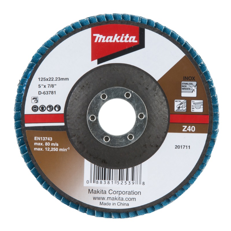 Лепестковый диск Makita D-63781 125x22.23 мм, Z40, стекловолокно, угловой круг лепестковый makita d63781 p40 125x22 2 мм